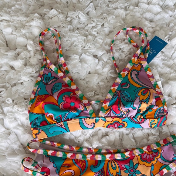 NWT Boho Wavy Striped Strappy V-Neck Top & Cutout Bikini Set SIZE SMALL - Picture 6 of 17